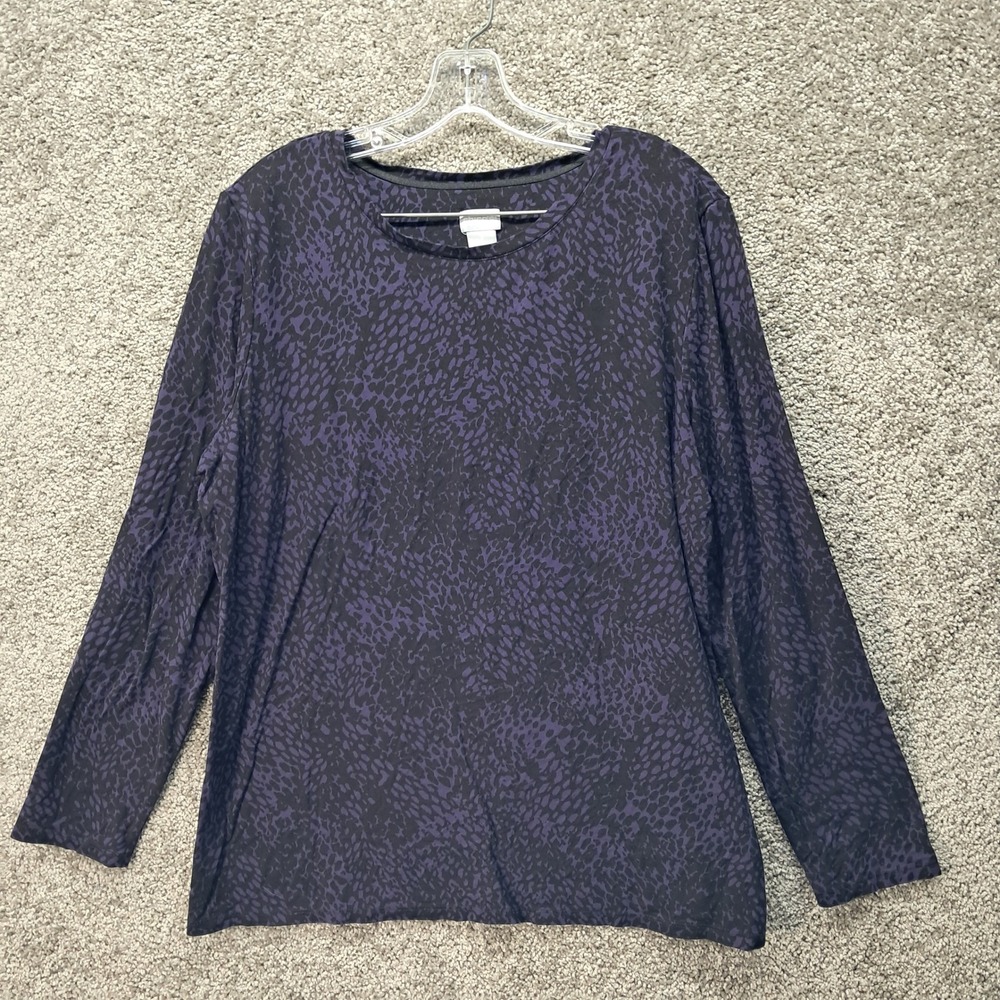 Chicos Womens Purple Black Cheetah Animal Print Long Sleeve Top Size 3 XL